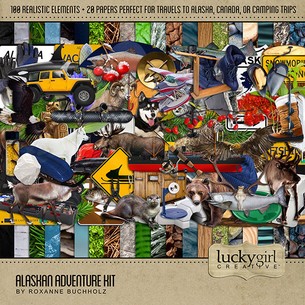 America digital scrapbook kits by Lucky Girl Creative offer a wide variety of realistic USA embellishments and digital paper.