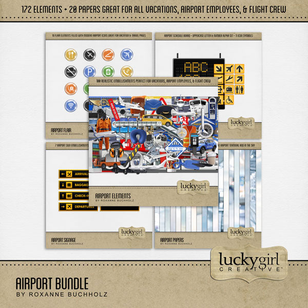 If you are taking to the air for a holiday, then get scrapping with this fun airport, aviation, airplane, and flight themed digital art bundle by Lucky Girl Creative. Whether it is a business trip or for vacation, if you going through an airport and into the sky on your way to your destination, this travel kit is for you. Great for those in the airline industry, flight attendants, airport staff, and airplane hobbyists, too!