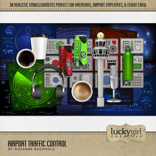 If you are taking to the air for a holiday, then get scrapping with this fun airport, airplane, and flight themed digital art kit by Lucky Girl Creative. Whether it is a business trip or for vacation, if you going through an airport and into the sky on your way to your destination, this travel kit is for you. Great for those in the airline industry, airport traffic control, aviation engineers, airport staff, and airplane hobbyists, too!