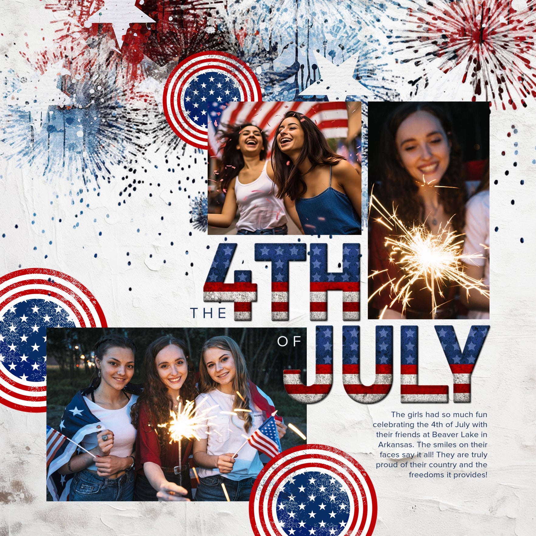 Celebrate the red, white, and blue with these patriotic USA grunge digital scrapbooking flag stamps with transparent backgrounds by Lucky Girl Creative digital art featuring the stars and stripes of America. Great for family history, genealogy, military heroes, and Independence Day and 4th of July projects. All elements in the kit are easily colorized, or filled with your favorite papers, to fit your chosen photos.
