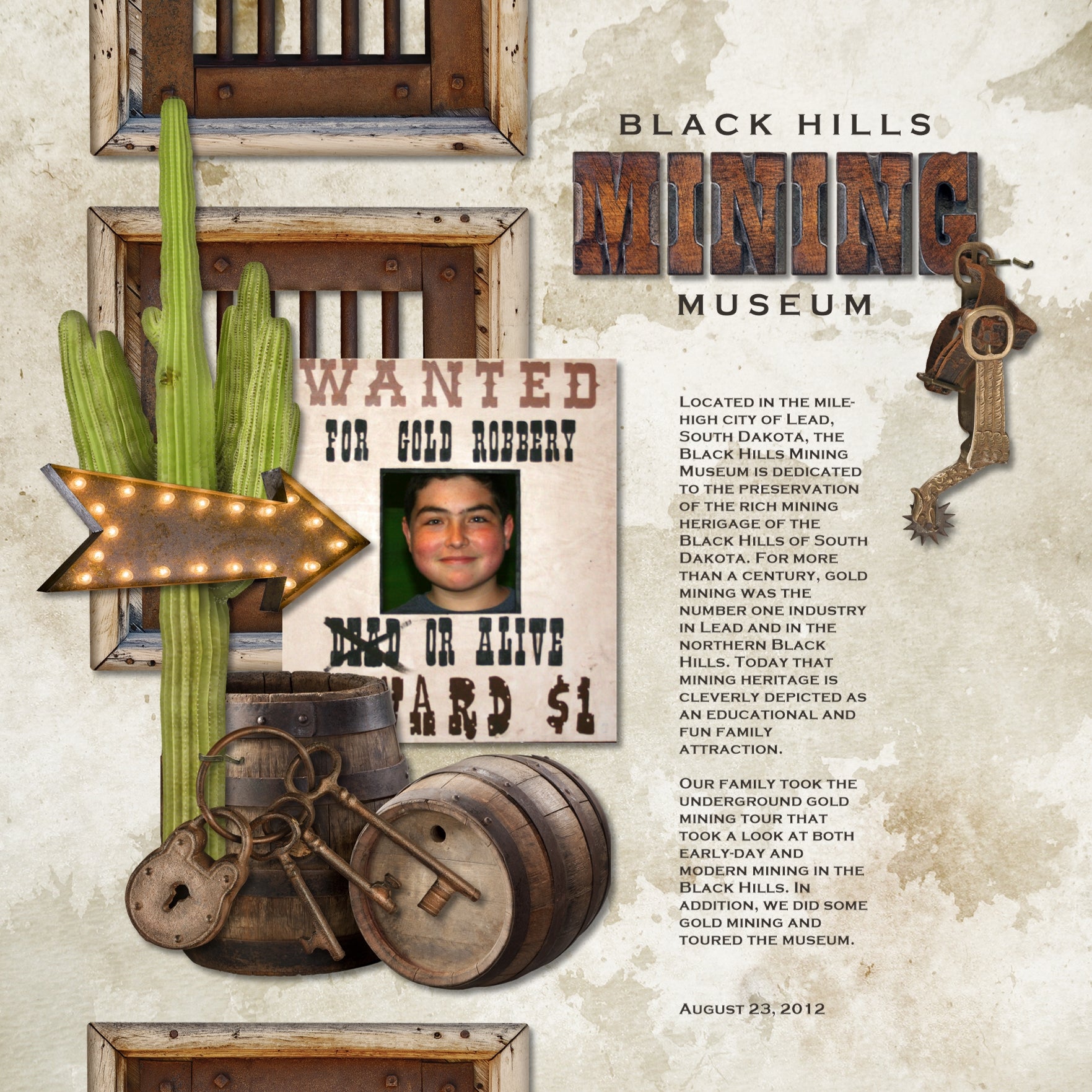 The antique color palette of this American Wild West Digital Scrapbooking Kit by Lucky Girl Creative features western-themed art focusing on the Wild, Wild West — life in saloons, on the trail, and behind bars. Included are many western elements such as cowboy boots and spurs, and whiskey glass, cactus plus an adorable jackalope.
