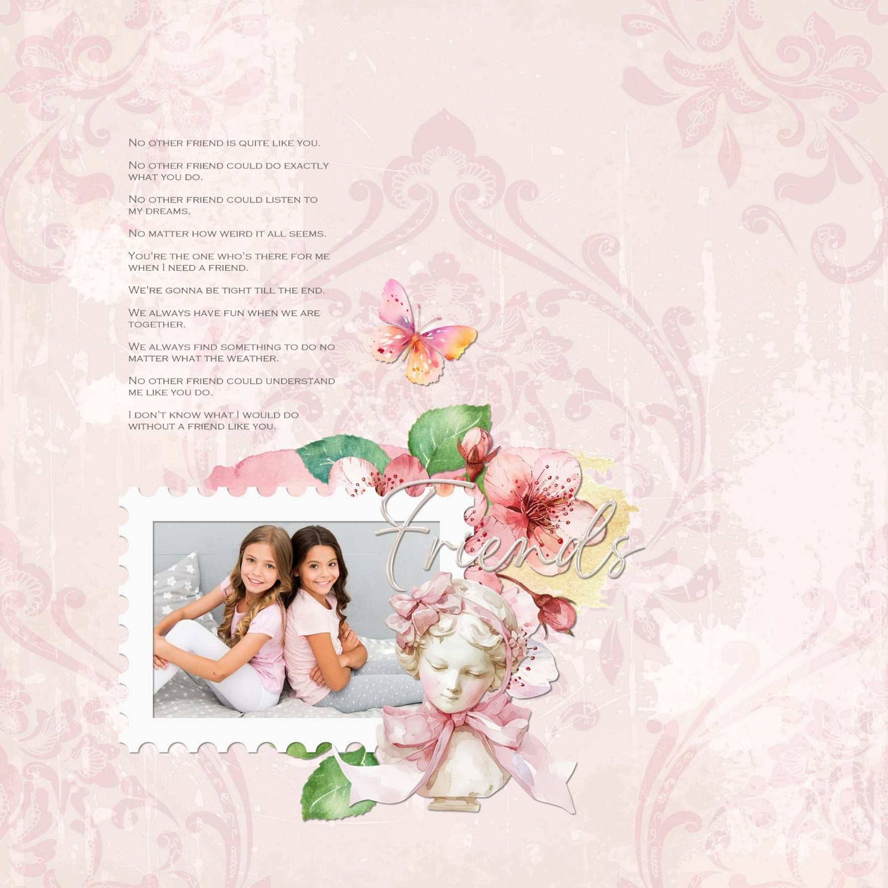 Add beautiful pink monochromatic damask papers by Lucky Girl Creative digital art to all your digital scrapbooking pages and albums. Inspired by vintage wallpapers and patterns, these background papers will add a subtle touch of warmth to your projects. This kit is included in the Antique Damask Papers Bundle.