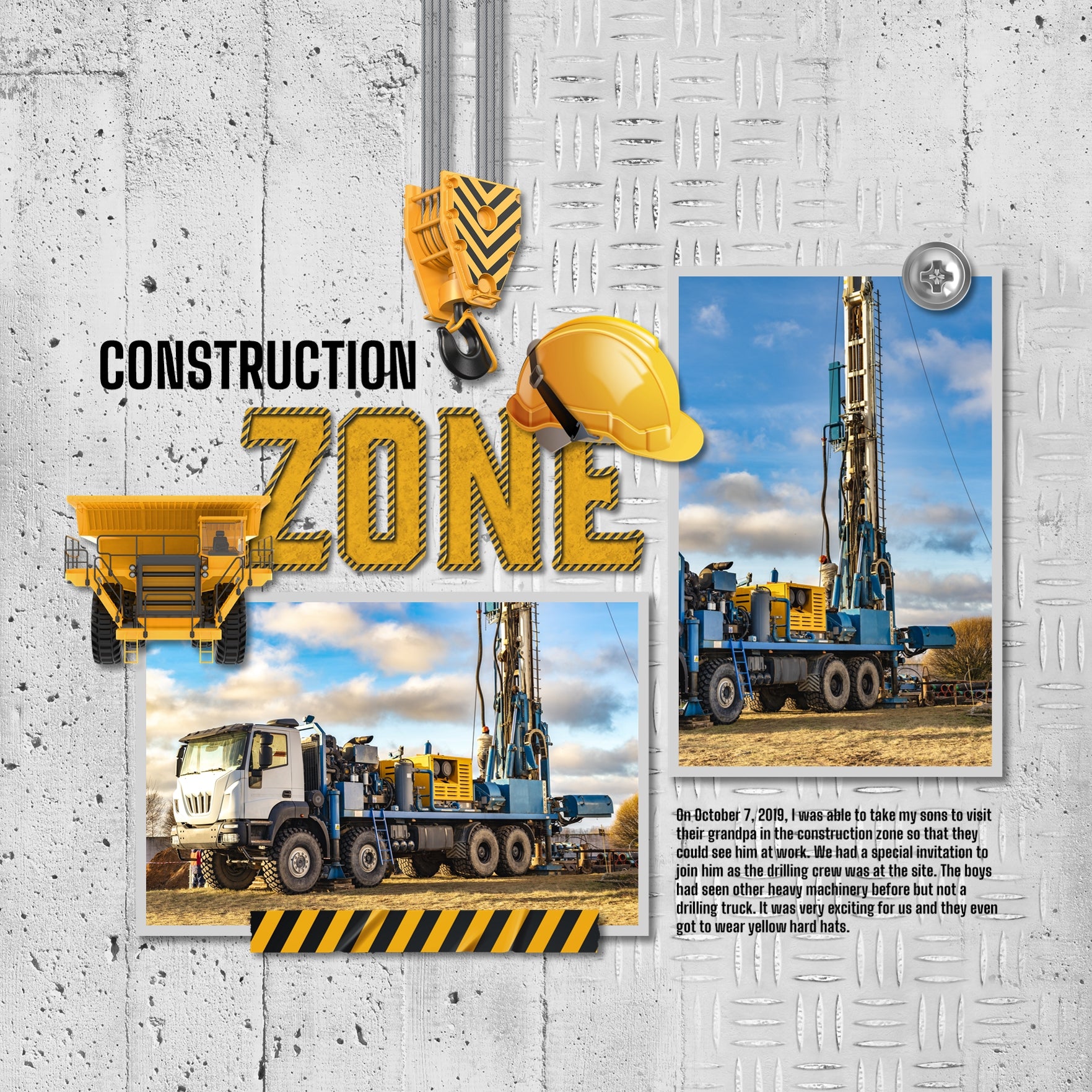 The Around the Construction Site Alpha Set Digital Art Kit by Lucky Girl Creative is great for documenting life around the construction zone, home renovation projects, contractors, architects, plumbers, carpenters, and tradesmen. The yellow and black alpha set contains alphabets, numbers, and punctuation as embellishments.
