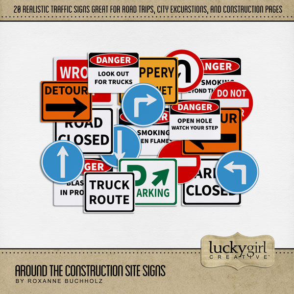 The Around the Construction Site Signs Digital Art Kit by Lucky Girl Creative is great for documenting life around the construction zone, home renovation projects, and contractors. Also works for road trips, construction workers, heavy machine operators, and more!
