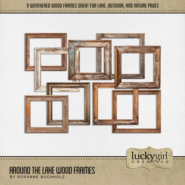 No matter the theme or occasion, these rustic wood frames by Lucky Girl Creative digital art will add a unique touch to all your favorite photos. Great for digital scrapbooking pages showcasing the lake, outdoors and nature, and the western wild west! The Around the Lake Wood Frames Kit is included in the Around the Lake Mega Bundle.