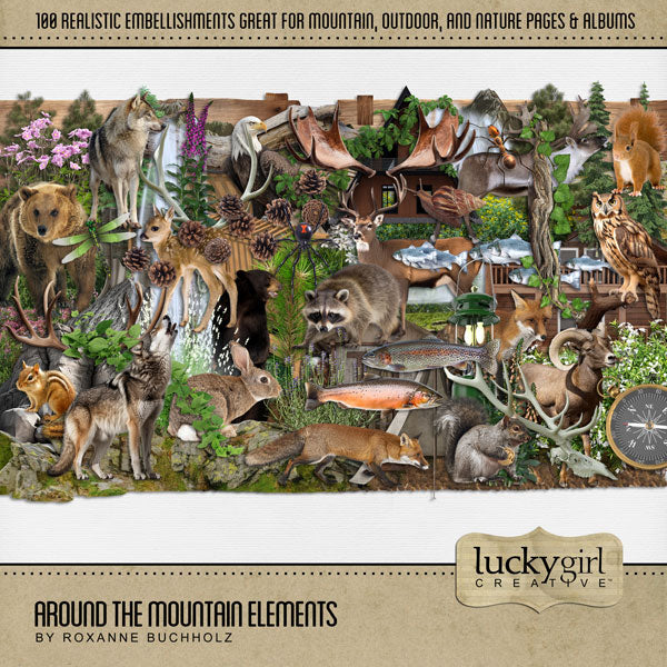 Showcase your family memories with these realistic mountain embellishments and natural textured papers by Lucky Girl Creative. Perfect for outdoor adventures in nature and adding warmth to all your mountain and camping pages. Ideas for pages include camping, hiking, rock climbing, snowmobiling, mountain biking, fishing, spelunking, geocaching, trekking, river rafting, caving, skiing, snowboarding, and more!