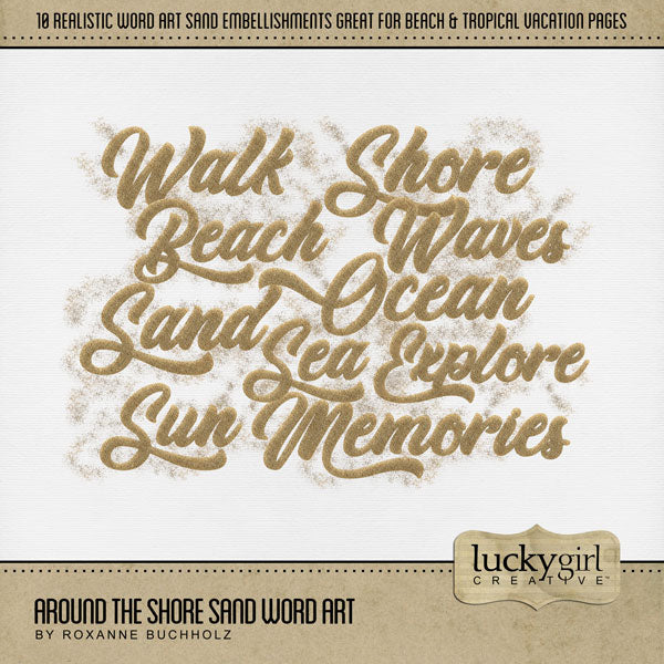 Around the Shore Sand Word Art Digital Scrapbook Kit