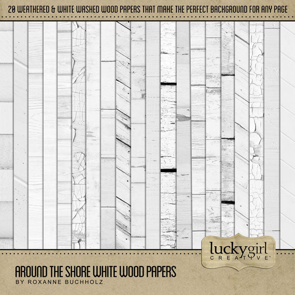 Around the Shore White Wood Papers Digital Scrapbook Kit
