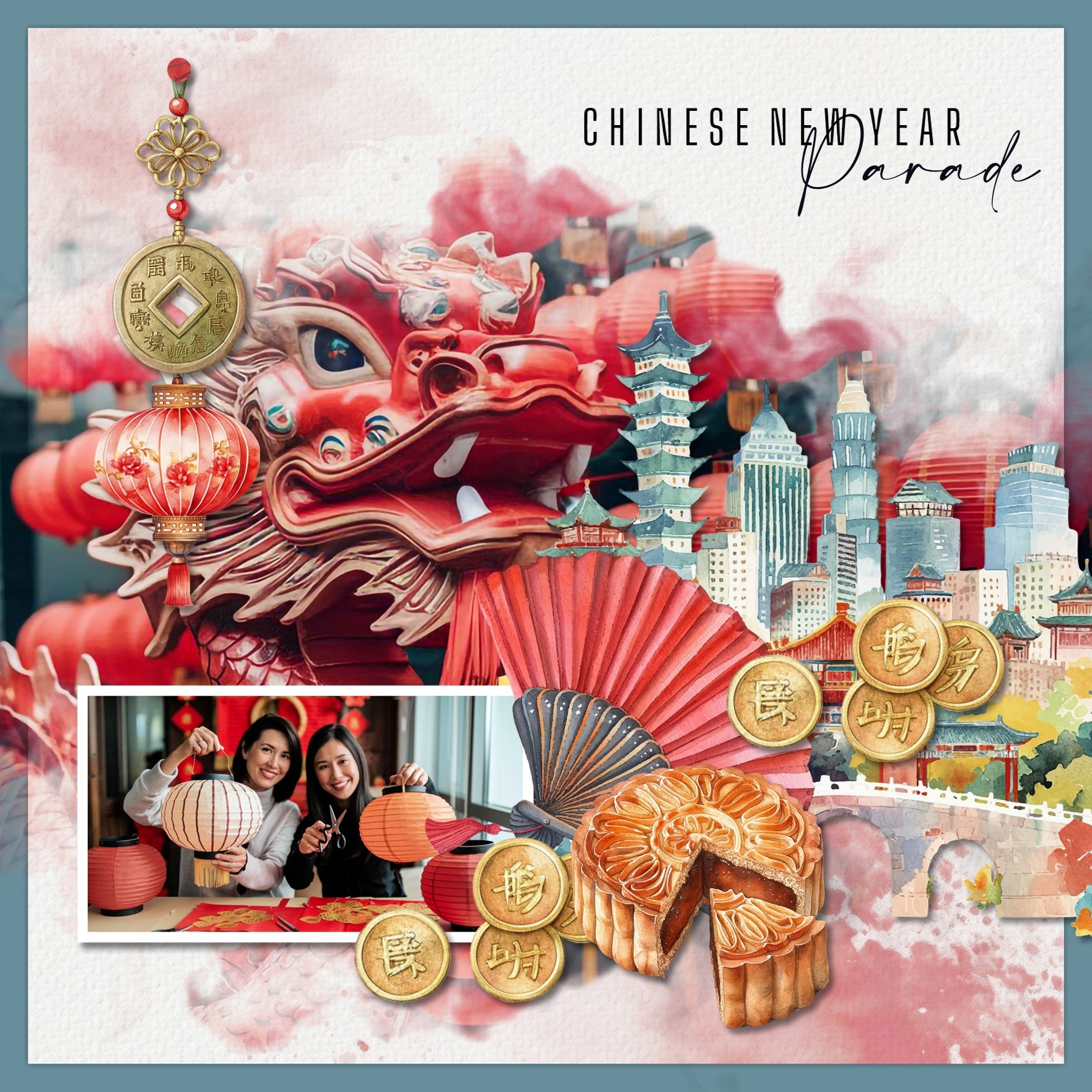 Add these beautiful watercolor embellishments, papers, clusters, and alpha set by Lucky Girl Creative digital art to all your digital scrapbooking pages to easily create memorable Asian pages and albums! Great for vacations to Asia, Japan, China, Thailand, Indonesia, Korea, Southeast Asia, and other Asian destinations. Embellishments feature crane, elephant, jaguar, koi fish, Golden Lion monkey, Proboscis monkey, panda, and more.