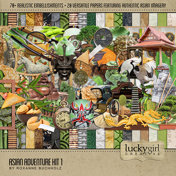 Adventure and explore Japan and China with this beautiful and realistic Asian travel digital art kit filled with authentic embellishments and papers from Asia.