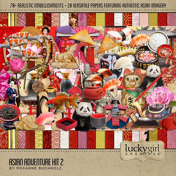 Adventure and explore Japan and China with this beautiful and realistic Asian travel digital art kit filled with authentic embellishments and papers from Asia.