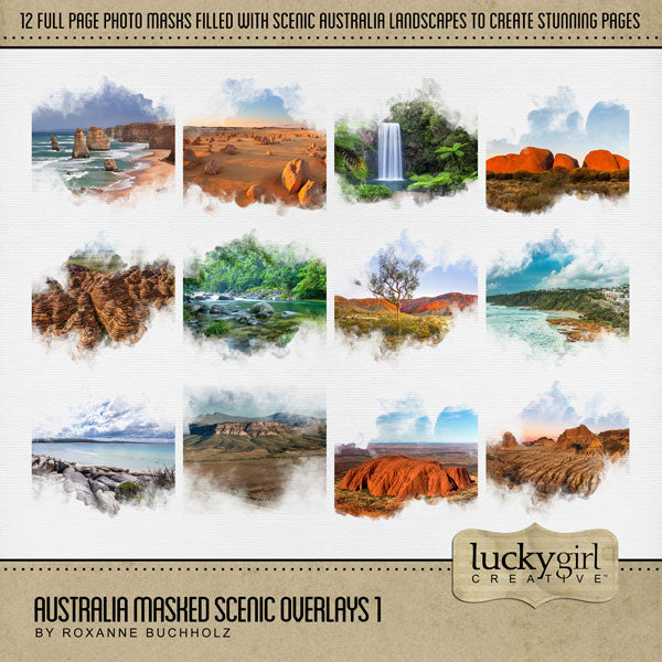 Highlight your vacation memories with these beautiful, digital landmark masked photo overlays by Lucky Girl Creative. Great for digital scrapbooking holidays and travel to Australia and exploring historic native and indigenous life! With transparent edges, these masked photographs blend seamlessly into any background paper and make the perfect backdrop for all travel, vacation, and holiday pages.