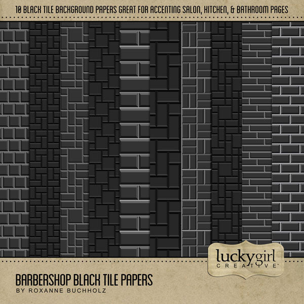 Document your man's latest haircut, shave, or beard trim with these black tile digital scrapbooking background papers by Lucky Girl Creative digital art. Great for salon, bathroom renovations, kitchen remodeling, home, masculine pages, and so much more!