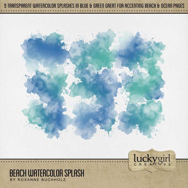 Summer beach days are here! Capture all your ocean memories with these beautiful and transparent digital scrapbooking watercolor overlay embellishments by Lucky Girl Creative digital art for digital scrapbooking. Great for layering behind your favorite tropical vacation photos.