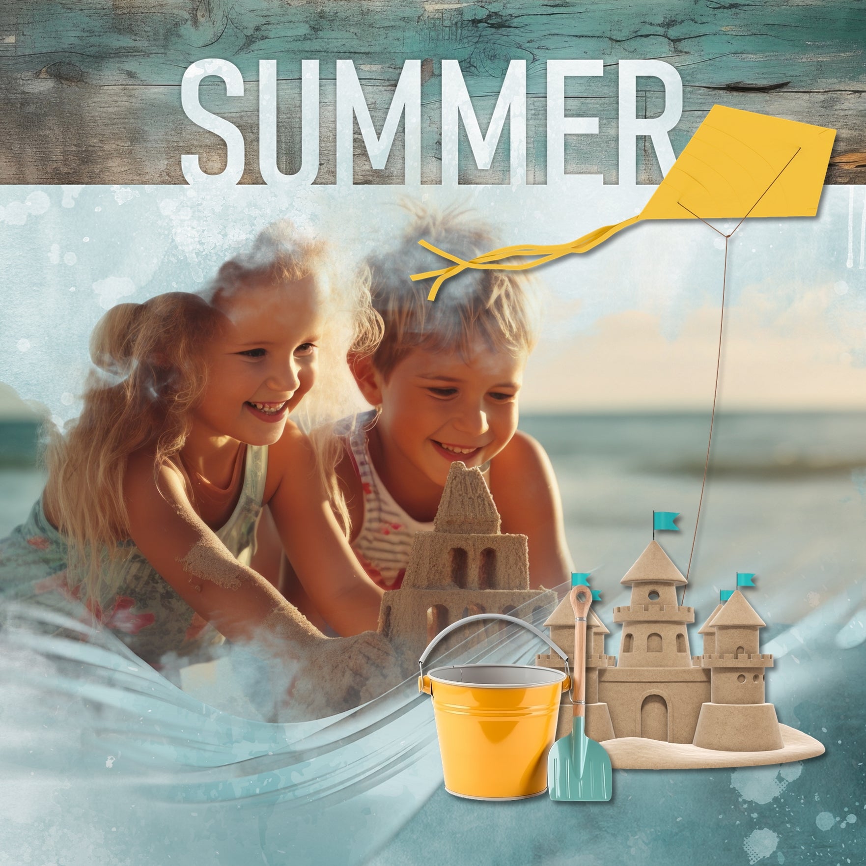 Summer beach days are here! Capture all your beach memories with this realistic digital scrapbooking bundle featuring elements, watercolor papers, watercolor splashes, an ocean filled alpha set, and stunning edge to edge masked overlays by Lucky Girl Creative digital art. Great for layering with your favorite tropical vacation photos.