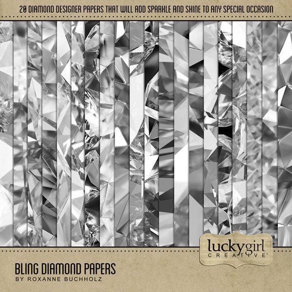 Sparkle and shine with diamond digital art background papers by Lucky Girl Creative digital art. Add a bit of bling and style to your digital scrapbook pages and albums. Great for marriage proposals, wedding, anniversary, and birthday, too!