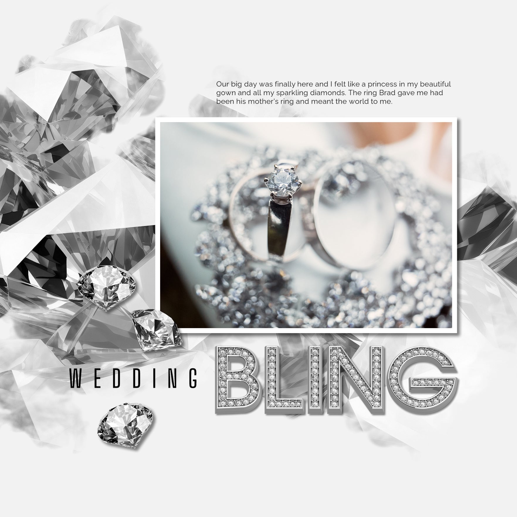 Sparkle and shine with diamond and cut gem digital scrapbooking embellishments, papers, frames, photo masks, and an alpha set by Lucky Girl Creative Digital Art. Add a bit of bling and style to your digital scrapbook pages and albums. Great for marriage proposals, wedding, anniversary, and birthday, too!