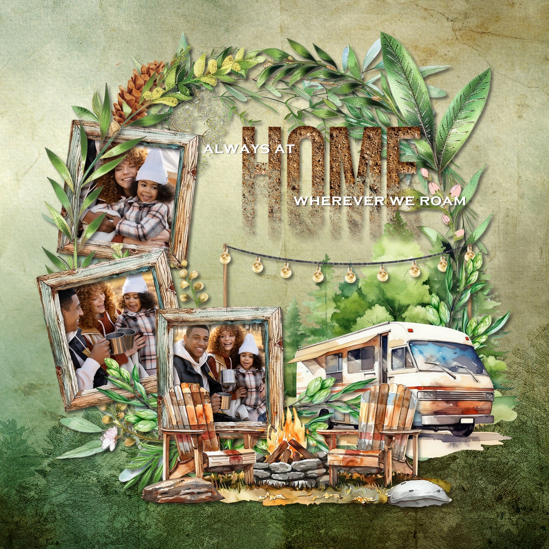 Travel and explore the outdoors and nature in your favorite RV, motorhome, caravan, camper, campervan, recreational vehicle, or travel trailer by Lucky Girl Creative digital art. Great for digital scrapbooking camping pages, campground vacations and adventure holidays, camp road trips, and more! This kit is NOT included in any bundle. Coordinates with the Camping Watercolor Bundle 1 and Camping Watercolor Bundle 2, sold separately.
