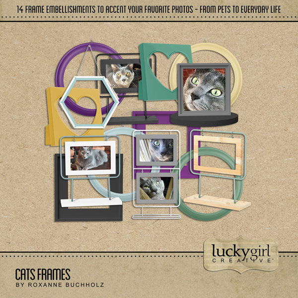 Have fun documenting your favorite cats with these fun digital art frame embellishments by Lucky Girl Creative. Not only are these frames great for your pets but they are great for everyday occasions, too!