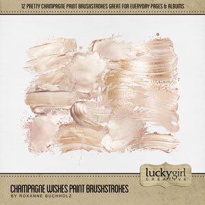 Add a touch of pink and gold champagne to all your digital scrapbooking pages! Great for adding sparkle and shine to any occasion including birthday, anniversary, celebration, the holidays, wedding, and more! Layer the realistic pink and gold champagne paint brushstrokes by Lucky Girl Creative digital art to add depth and warmth to your digital scrapbooking projects!