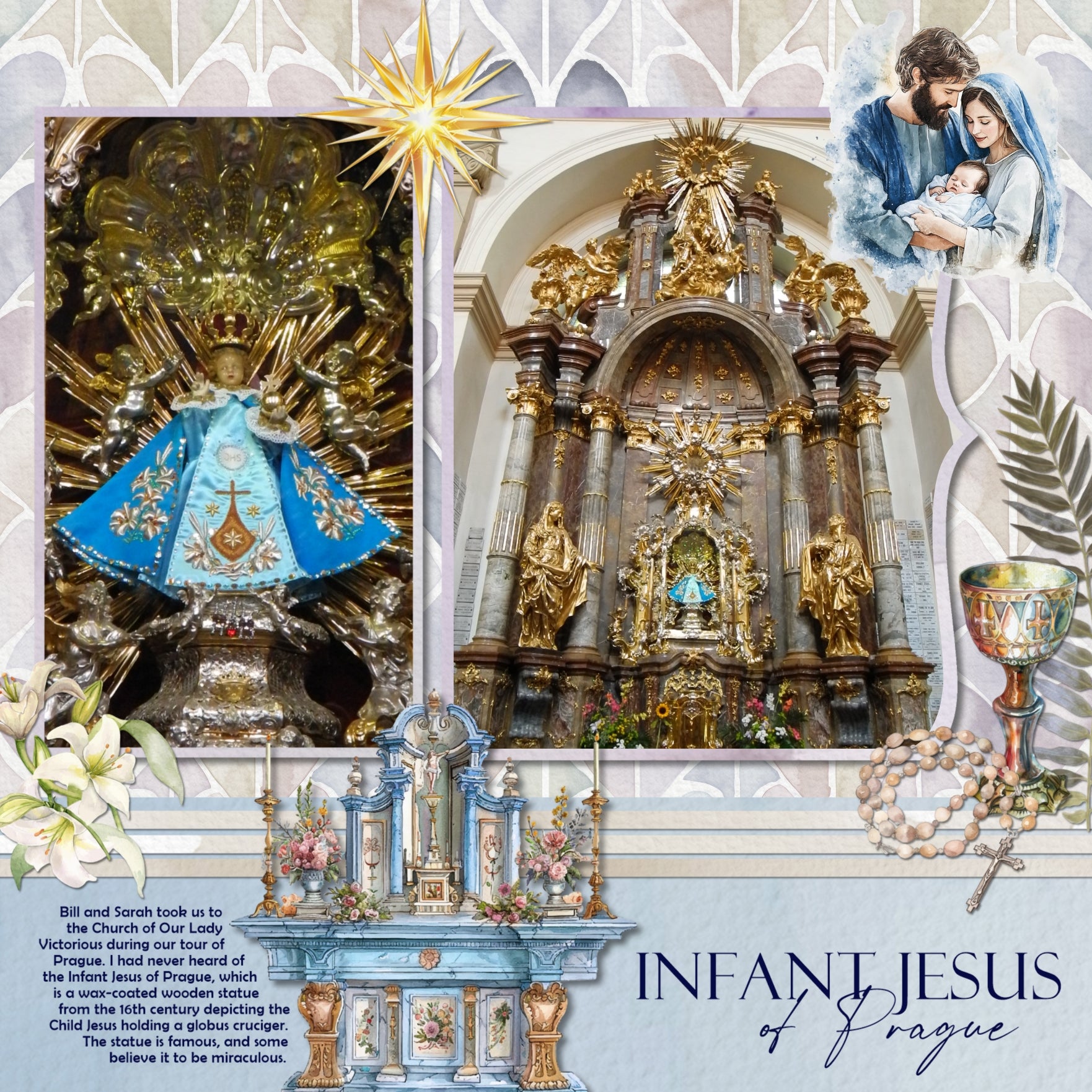 Add inspirational religious watercolor embellishments, pretty papers, and word art by Lucky Girl Creative digital art to all your digital scrapbooking pages of faith and church events! Great for communion, baptism, wedding, Christmas, and Easter albums, too. Embellishments include Jesus, Christ, God, cross, altar, communion, angel, baby Jesus, manger, baptism font, priest, father, Bible, bread, fish, camel, wisemen, candle, chalice, church, bell, hat, pew, temple, chapel, jug, clouds, sunrays, and more.