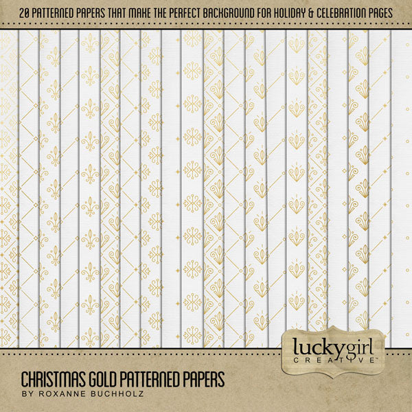 Accent your digital scrapbook pages with these elegant patterned background papers by Lucky Girl Creative. These digital art papers are great for all your Christmas, New Year, anniversary, and birthday projects. Wonderful for weddings, too!