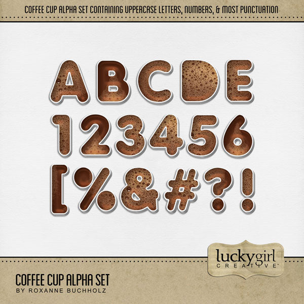 Showcase your favorite food, meals, snacks, restaurants, recipes, and cookbook favorites with these fun digital scrapbooking alphabet letters, numbers, and punctuation by Lucky Girl Creative digital art great for creating one-of-a-kind page titles. Great for coffee shops, breakfast, and starting out your day! This alpha set consists of a full set of digital art uppercase letters A-Z, numbers 0-9, and most punctuation.