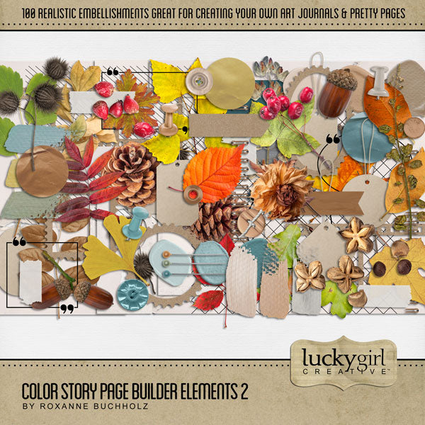 Designed with late summer, fall, and autumn in mind, these beautiful embellishments by Lucky Girl Creative digital art highlight a color palette which is completely customizable and meant to accent your photos no matter the theme or occasion. Versatile enough for everyday, the bits of nature are designed to accent your favorite photos and allow your creativity to soar.