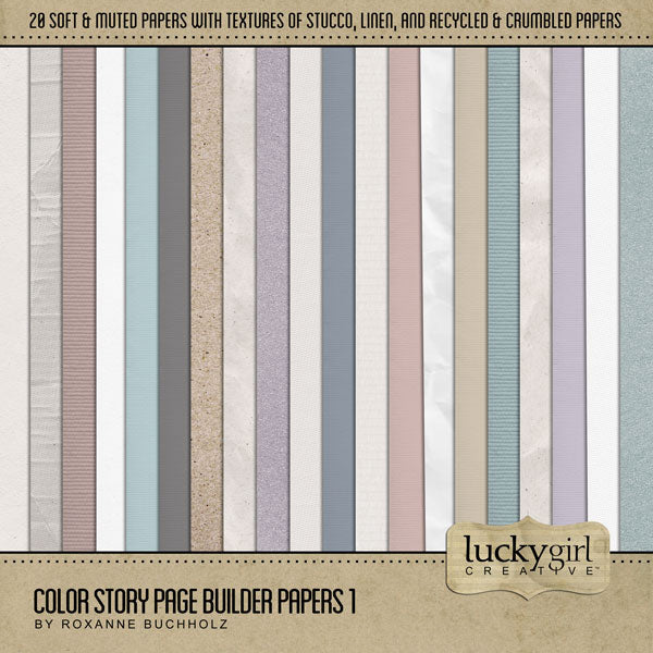 In lovely soft jewel tones, this digital paper pack by Lucky Girl Creative is great for everyday or creating a variety of seasonal pages or themed occasions.