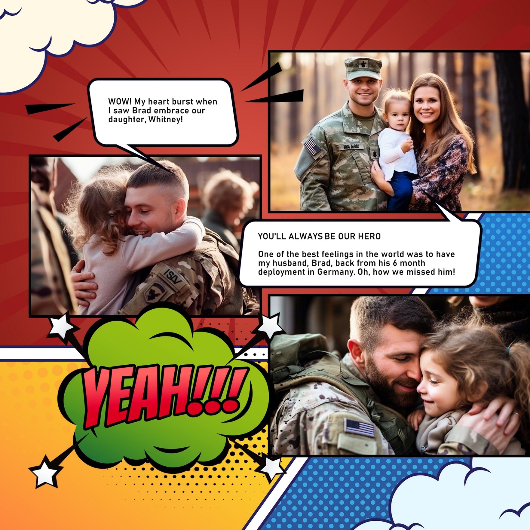 Wow! This digital scrapbooking overlay kit by Lucky Girl Creative digital art is packed with action and adventure. Perfect for comic book pages, video, games, sports, Father's Day, and more! Easily colorized, these transparent halftone dotted embellishments are great for overlays on background pages and photos. Simply fill the black elements with your favorite color, gradation, paper, or photo to create a one-of-a-kind look.