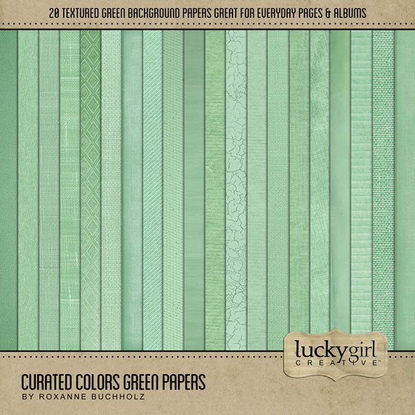 Collect the entire series of Curated Colors by Lucky Girl Creative digital art! Access your digital art in easy-to-use coordinated color palettes. Add these green backgrounds to all your digital scrapbooking pages and mix-and-match them on various projects throughout the year! This kit is included in the Curated Colors Green Bundle and the Curated Colors Green Kit.