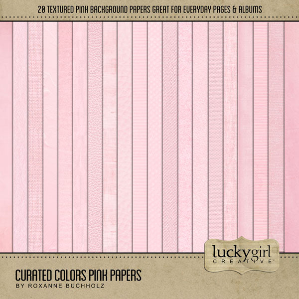 Collect the entire series of Curated Colors by Lucky Girl Creative digital art! Access your digital art in easy-to-use coordinated color palettes. Add these pink textured backgrounds to all your digital scrapbooking pages and mix-and-match them on various projects throughout the year! This kit is included in the Curated Colors Pink Bundle and the Curated Colors Pink Kit.