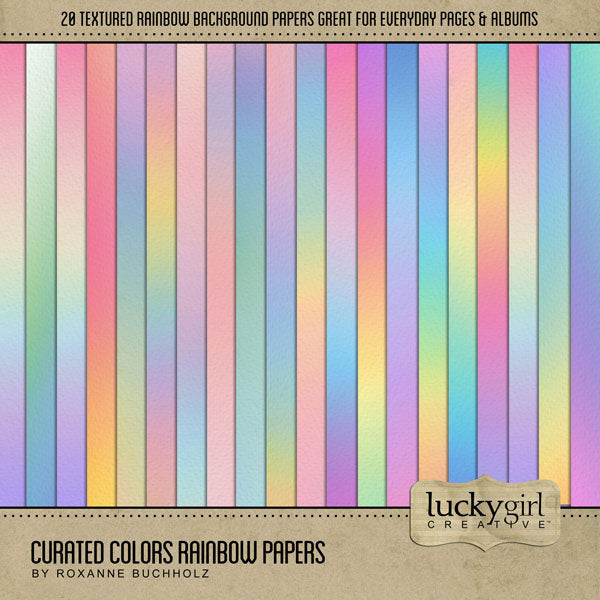 Collect the entire series of Curated Colors! Access your digital art in easy-to-use coordinated color palettes. Add these rainbow textured backgrounds by Lucky Girl Creative digital art to all your digital scrapbooking pages and mix-and-match them on various projects throughout the year! This kit is included in the Curated Colors Rainbow Bundle and the Curated Colors Rainbow Kit.