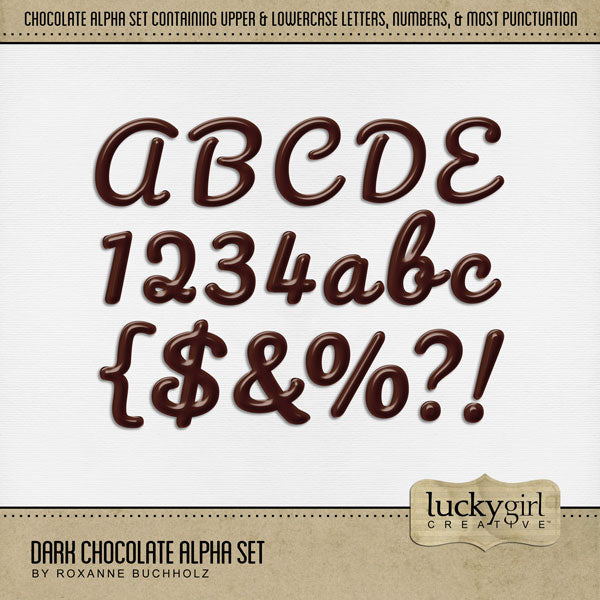 Showcase your favorite desserts, restaurants, recipes, and cookbook favorites with these fun digital scrapbooking alphabet letters, numbers, and punctuation by Lucky Girl Creative digital art great for creating one-of-a-kind page titles. Great for baking, sweet treats, and more! This alpha set consists of a full set of digital art uppercase letters A-Z, numbers 0-9, and most punctuation. This alpha set is available as individual embellishments only. This Alpha Set is NOT included in any bundle.