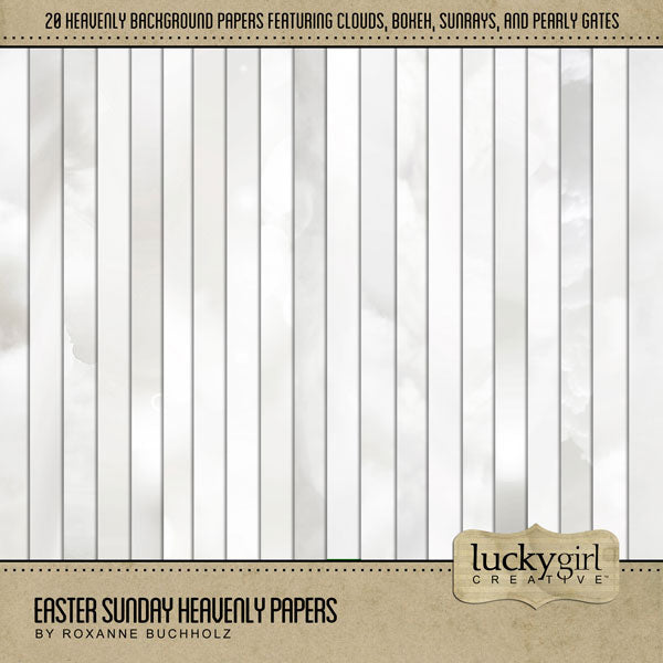 These beautiful light digital scrapbooking heavenly papers by Lucky Girl Creative digital art are the perfect addition to any page featuring church, faith, religion, wedding, baptism, and communion. The digital papers also work great for Celebration of Life albums, loved ones who have entered Heaven's Gate, and sympathy cards.
