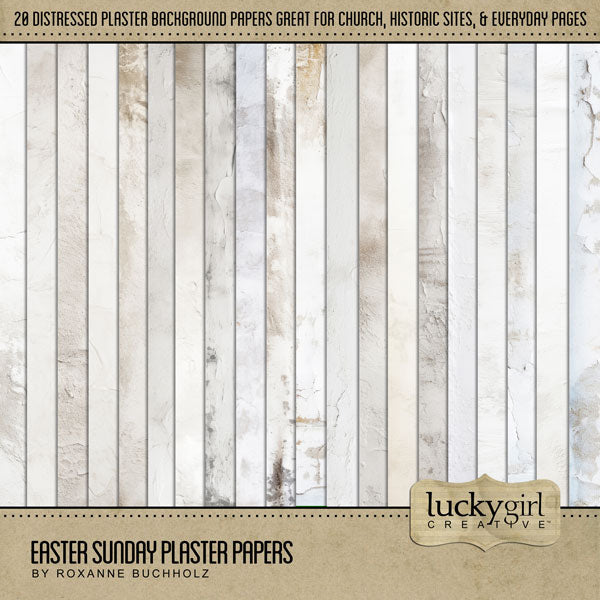 These beautiful neutral digital scrapbooking plaster textured papers by Lucky Girl Creative digital art are the perfect addition to any page featuring church, faith, religion, wedding, baptism, communion, and other historic sites such as basilicas, cathedrals, temples, and chapels. 