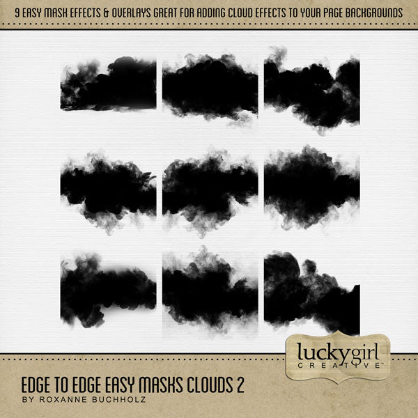 With 9 unique photo masks supplied as both standard and inverse embellishments, these digital photo masks by Lucky Girl Creative can be filled with paper or photos, colorized, or used as Blend effects. In Photoshop, drop the photo mask on your page, overlay with your favorite photo, and create a clipping path for a stunning result.