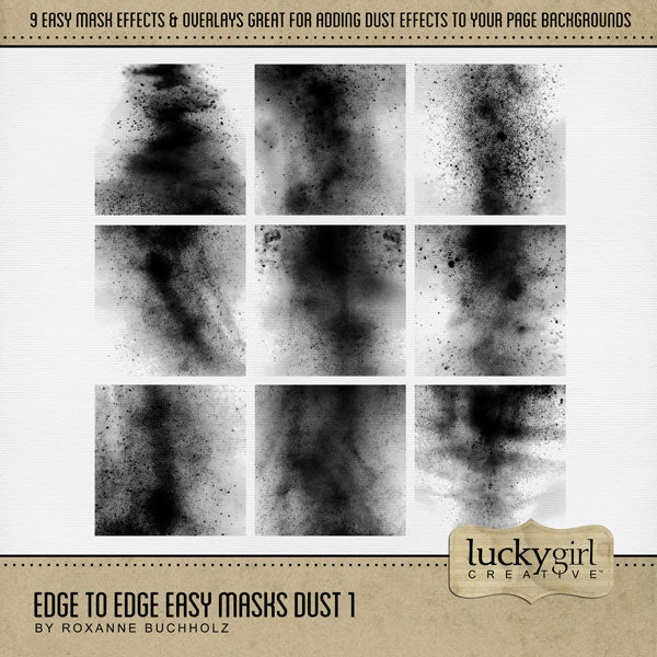 With 9 unique photo masks supplied as both standard and inverse embellishments, these digital photo masks by Lucky Girl Creative can be filled with paper or photos, colorized, or used as Blend effects. In Photoshop, drop the photo mask on your page, overlay with your favorite photo, and create a clipping path for a stunning result.