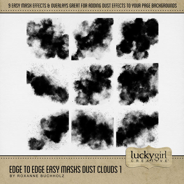 With 9 unique photo masks supplied as both standard and inverse embellishments, these digital photo masks by Lucky Girl Creative can be filled with paper or photos, colorized, or used as Blend effects. In Photoshop, drop the photo mask on your page, overlay with your favorite photo, and create a clipping path for a stunning result.