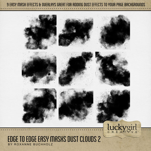 With 9 unique photo masks supplied as both standard and inverse embellishments, these digital photo masks by Lucky Girl Creative can be filled with paper or photos, colorized, or used as Blend effects. In Photoshop, drop the photo mask on your page, overlay with your favorite photo, and create a clipping path for a stunning result.