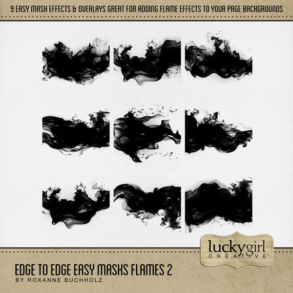 With 9 unique photo masks supplied as both standard and inverse embellishments, these digital photo masks by Lucky Girl Creative can be filled with paper or photos, colorized, or used as Blend effects. In Photoshop, drop the photo mask on your page, overlay with your favorite photo, and create a clipping path for a stunning result.