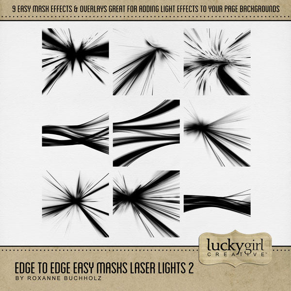 With 9 unique photo masks supplied as both standard and inverse embellishments, these digital photo masks by Lucky Girl Creative can be filled with paper or photos, colorized, or used as Blend effects. In Photoshop, drop the photo mask on your page, overlay with your favorite photo, and create a clipping path for a stunning result.