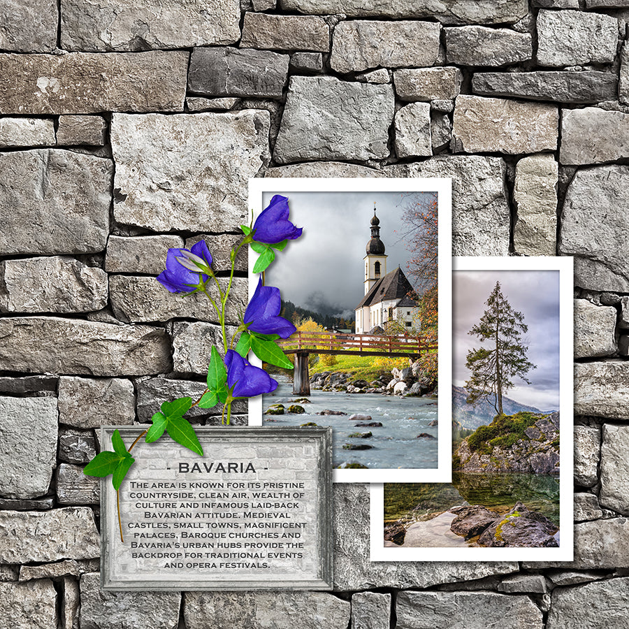Perfect for travels to Europe, preserving memories of your European family history, or documenting the American colonies, this digital art bundle is full of realistic embellishments of country village houses, taverns, vintage churches, mills, a windmill, pub and tavern signs, windows and shutters, frame clusters, and more.