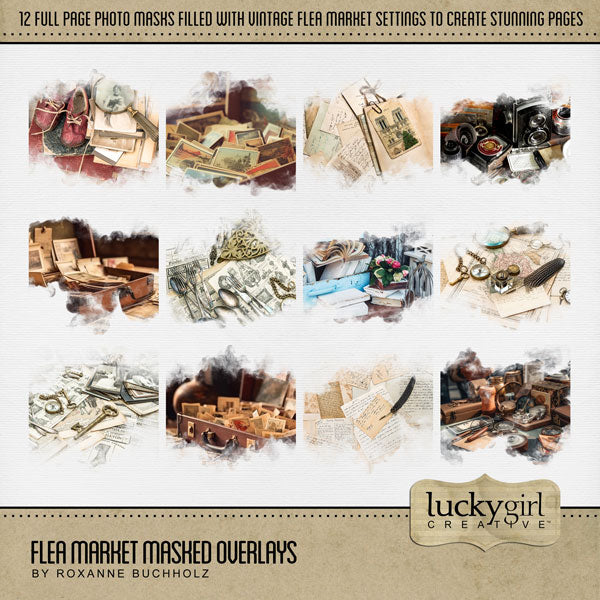 Great for genealogy and family history albums and keepsake digital art pages, these masked photo overlays by Lucky Girl Creative digital art are perfect for layering with your antique photographs to give that realistic vintage look. With transparent edges, these masked photographs blend seamlessly into any background paper and make the perfect backdrop to showcase your treasured finds from a flea market, vintage market, rummage or garage sale.