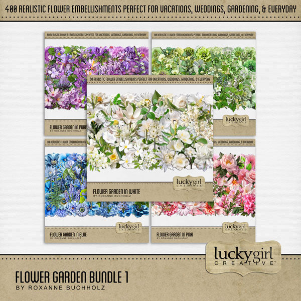 Flower Garden in White Digital Scrapbook Kit