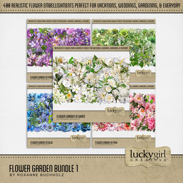 Flower Garden in Blue Digital Scrapbook Kit