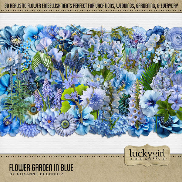 Flower Garden in Blue Digital Scrapbook Kit