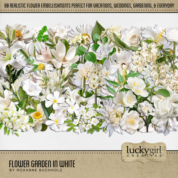 Flower Garden in White Digital Scrapbook Kit