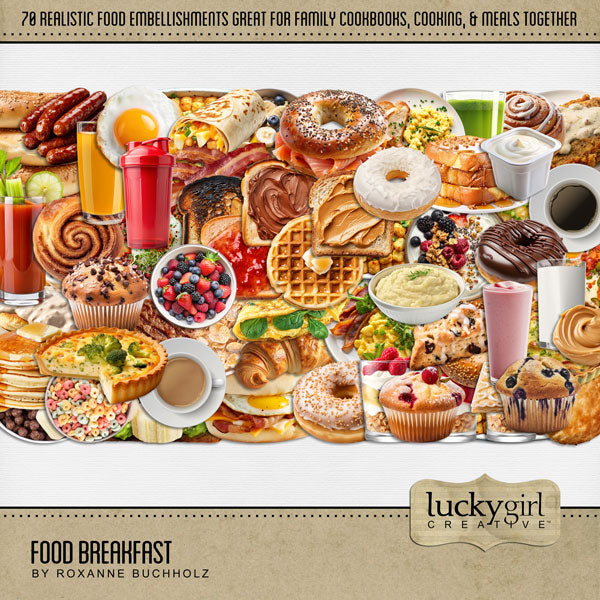 Accent all your favorite food, kitchen, restaurant, and cookbook pages with these realistic breakfast embellishments by Lucky Girl Creative digital art for digital scrapbooking. Perfect for creating family cookbooks and recipe cards - the best holiday gifts ever! Great for the chef, cooking, and family meals!