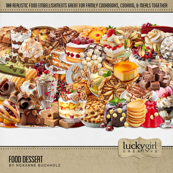 Accent all your favorite food, kitchen, restaurant, and cookbook pages with these realistic sweet dessert embellishments by Lucky Girl Creative digital art for digital scrapbooking. Perfect for creating family cookbooks and recipe cards - the best holiday gifts ever! Great for the chef, the baker, cooking, baking, and family dinners!